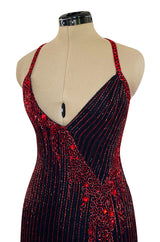 Cosmo Cover Documented Fall 1983 Bob Mackie Couture Red Glass Beaded & Silk Chiffon Halter Back Dress