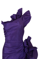 Spring 1982 Unlabeled Givenchy One Shoulder Purple Silk Dress