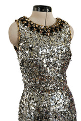 Stunning Fall 2006 Oscar de la Renta Runway Gold & Silver Sequin & Bead in Silk Netting Dress