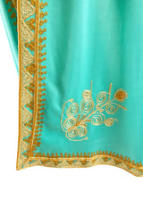 1970s Turquoise Jersey Cape with Gold Cord Braiding Detailing & Hood