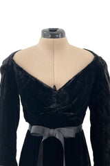 Documented Fall 1984 Christian Dior by Marc Bohan Runway Haute Couture Black Textured Velvet Dress