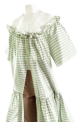 Spring 1999 Oscar De La Renta Pale Green Striped Silk Taffeta Billowing Over Dress & Pant Set
