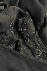 Beautiful Upcycled Vintage Black Silk Chiffon Top w Hand Applied 1920s Flower Detailing