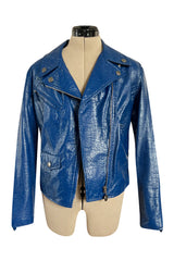 Fantastic 1990s Moschino Jeans Bright Blue Patent Faux Leather Motorcycle Jacket
