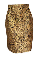 Fall 1991 Bill Blass Well Documented Gold Silk Brocade Jacket & Skirt Suit