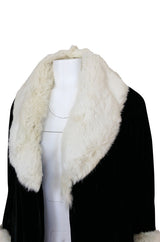 Wonderful 1920s Unlabeled Black Velvet Coat w Ermine Collar & Cuffs