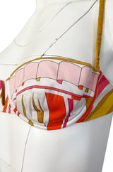 1968 Emilio Pucci Two Piece Pastel Colored Print Cotton Bikini Swimsuit