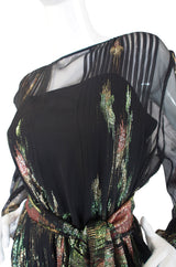 1970s Silk Chiffon Metallic Trigere Dress