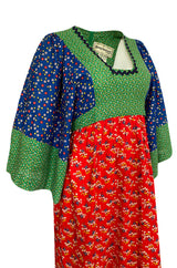 1960s Young Innocents by Arpeja Cotton Floral Batik Print Caftan Dress