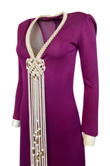 1972 Bob Mackie Ray Aghayan Purple Jersey Dress w Macrame