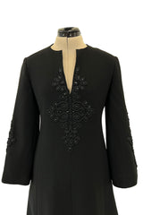 Gorgeous 1960s Alberto Fabiani Roma Black Dress w Elaborate Beaded Cord Detail