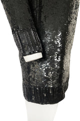 1980s Yves Saint Laurent Densely Covered Black Sequin Micro Mini or Tunic