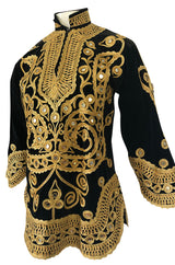 1960s Hand Applied Gold Cord & Mirrors on Black Velvet Tunic Top