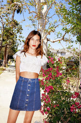 Spring 2015 Alexa Chung for AG Snap Front Denim Flare Skirt