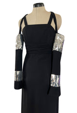 Avent Garde Fall 1991 Karl Lagerfeld Suspended Sleeve Dress w Flat Silver Sequin Detailing