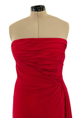 2010s Valentino Strapless Stretch Silk Crepe Dress w Gathered Bodice & Side Detailed Skirt