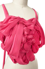 c. Spring 2005 Issey Miyake Vibrant Pink Backless Pleated Oragami Flower Top