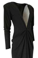 F/W 1985 Yves Saint Laurent Ad Campaign Black Jersey Plunge Dress
