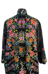Extraordinary 1920s Colourful Densely Embroidered Black Silk Asian Evening Coat