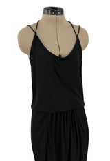 Late 1970s Ossie Clark Gold Label Slinky Black Jersey Tank Top & Peg Leg Pant Set