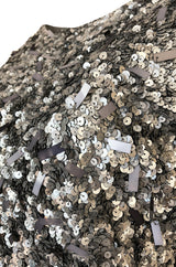 1980s Bill Blass Densely Covered Silver Sequin & Pailettes Dress