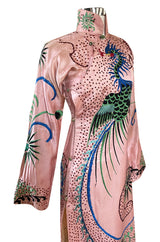 Rare Antique / 1920s Hand Embroidered & Sequinned Pink Silk Cheongsam Textile Example Dress