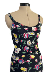 Very Pretty Late 1930s Early 1940s Unlabeled Bias Cut Floral Print Silky Rayon Slip Dress