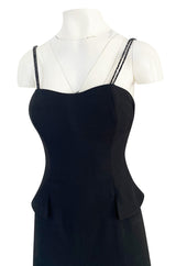 Pre-fall 1997 Christian Dior by Galliano Sleek Flared Leg Black Jumpsuit w Beaded Straps & Hip Peplum