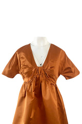 Spring 2007 Prada Burnished Gold Silk Satin Front Knot Plunging Empire Mini Dress