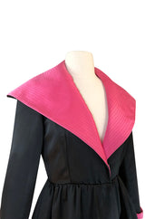 1960s Geoffrey Beene Fitted Pink Collar & Cuffs Black Coat Dress