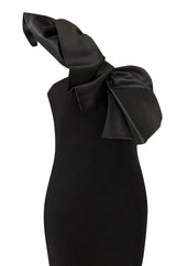 Stunning 1990s Jacques Fath Bow Detailed One Shoulder Bias Cut Dress