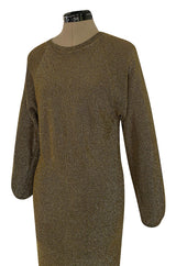 1980s Bill Blass Easy Fitting Gold Lurex Knit American Sportswear Chic Feeling Dress