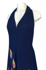 c.1972 Unlabeled Karl Lagerfeld Chloe Hand Painted Halter Dress & Scarf