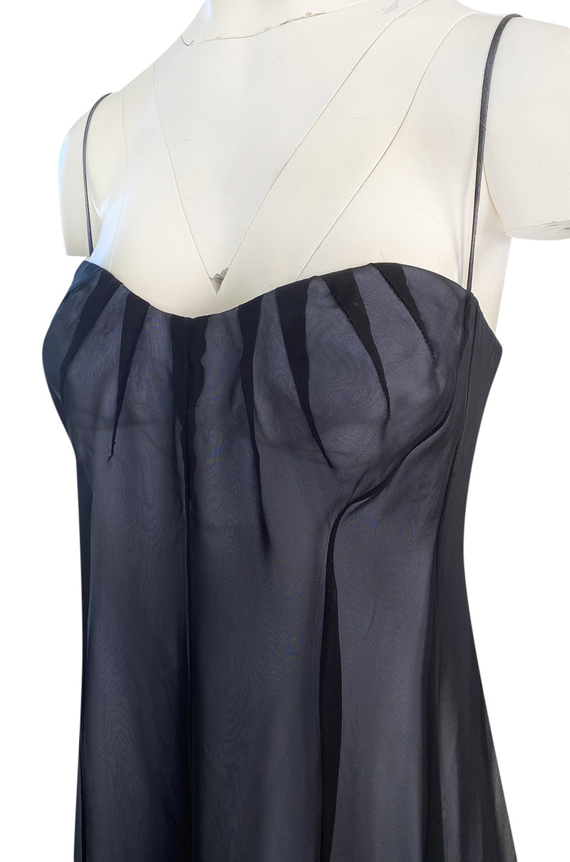 Spring 1999 Thierry Mugler Runway Documented Strapless Black & Ice Blue Chiffon Dress