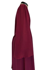 1970 Ossie Clark 'Graduation' Front Plunge Dress in a Burgundy Moss Crepe