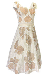 Incredible 1950s Harvey Berin Couture Densely Beaded Ivory Silk Dress
