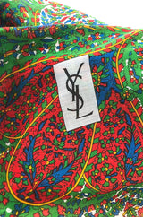 Huge 1970s Yves Saint Laurent Elaborate Print Cotton Scarf w Edging