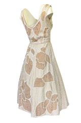 Incredible 1950s Harvey Berin Couture Densely Beaded Ivory Silk Dress