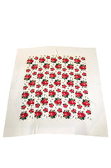 Huge 1970s Yves Saint Laurent Silk Red Rose Print Ivory Scarf
