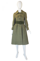 1960s Rare Philippe Venet Green Coat & Belt
