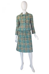 1960s Christian Dior Teal Boucle Suit