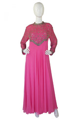 1960s Vibrant Pink Silk Chiffon Gown
