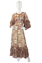 1960s Ruffled Gina Fratini Maxi Dress