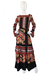 1960s Printed Jean Varon Maxi Dress