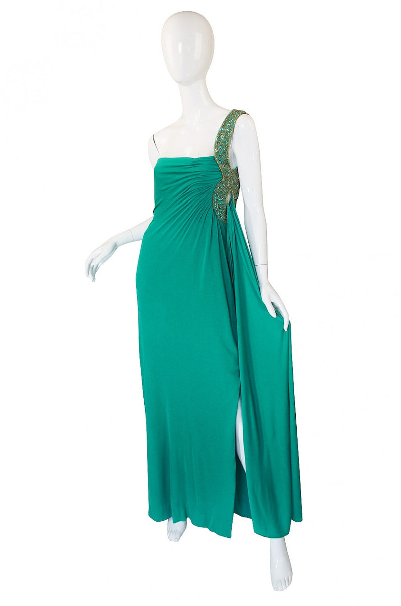 1970s Travilla Jersey Goddess Gown