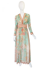 1970s Soft Pastel Bessi Silk Maxi Dress