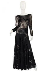 1980s Silver Accent Low Back Valentino Gown