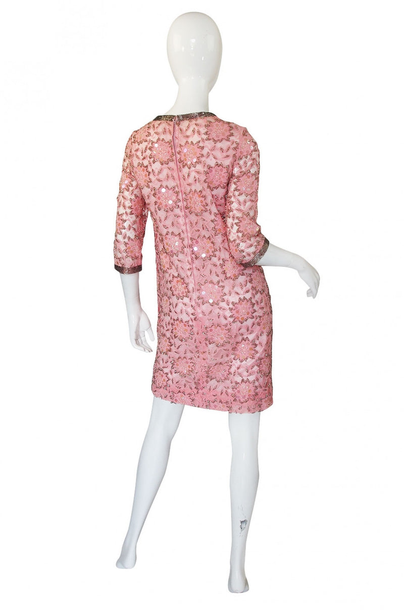 1960s Beaded Pink Shift Dress