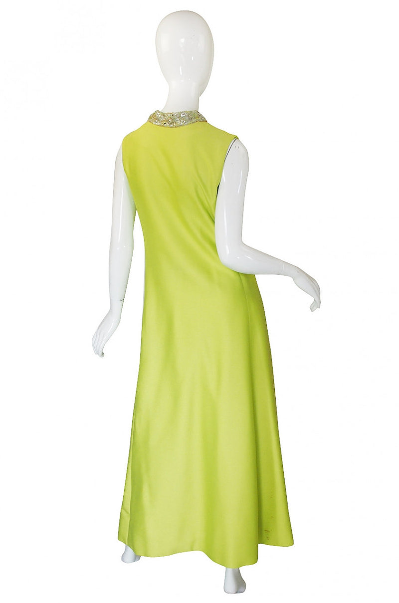 1960s Beaded Lime Maxi Dress