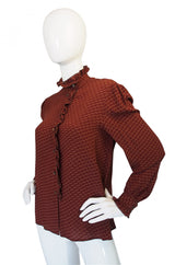 1970s Guy Laroche Silk Ruffle Blouse